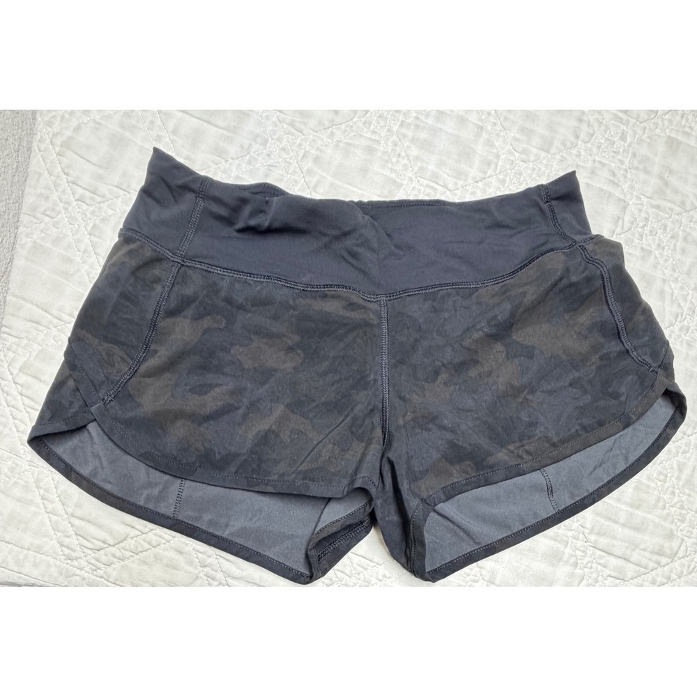 Lululemon Speed Up Shorts Women Size 4 Black Camo Running Activewear lined